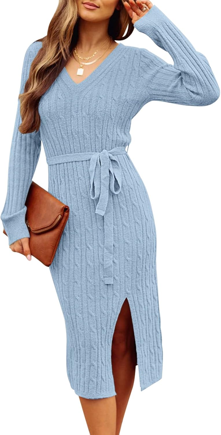 MEROKEETY Women's Long Sleeve Bodycon Sweater Dress for Fall