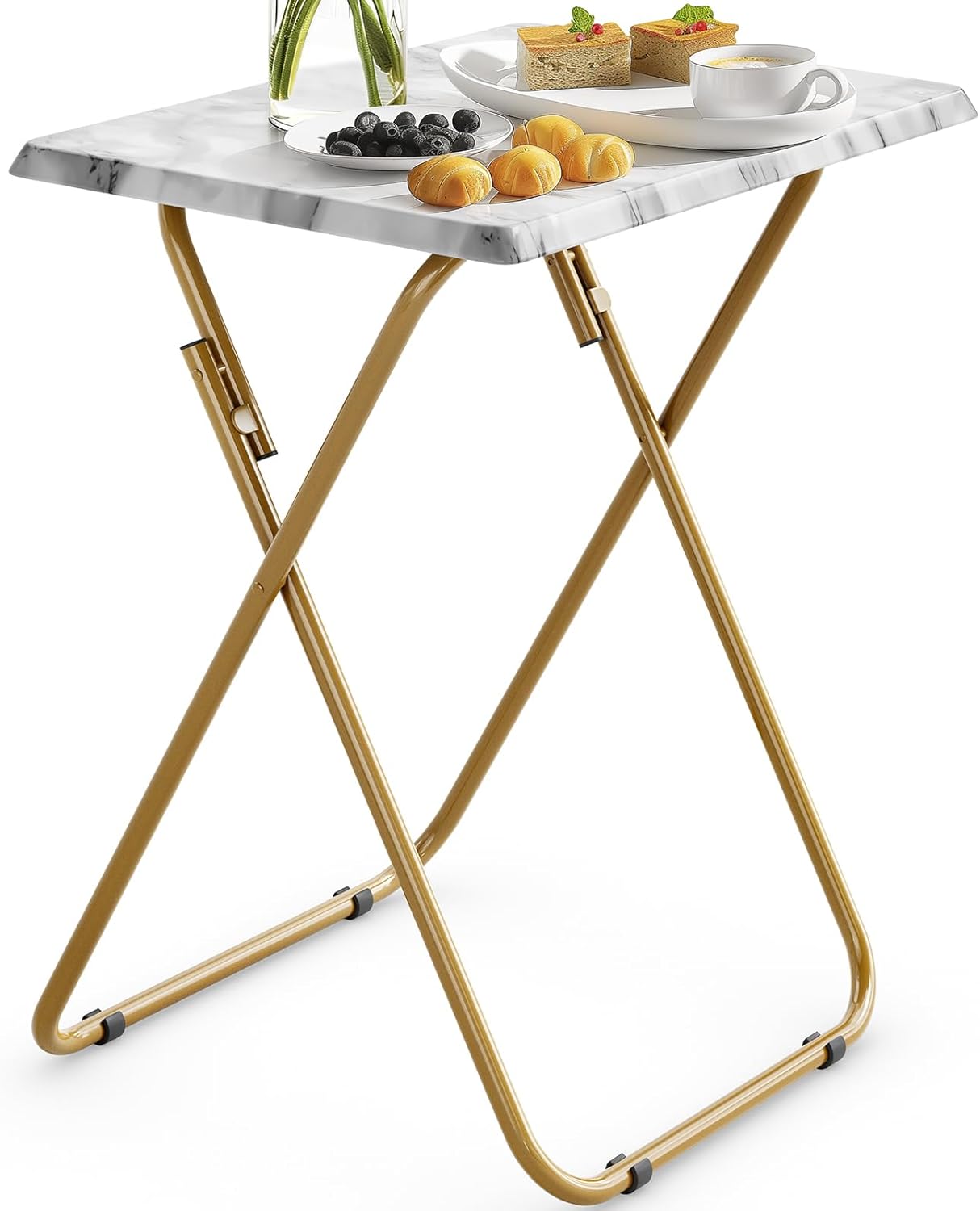 HUANUO Foldable TV Tray Table - No Assembly Required, Stable & Stylish Design (Marbling)