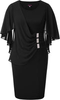 Plus Size Chiffon Ruffle Cape Sleeve Bodycon Pencil