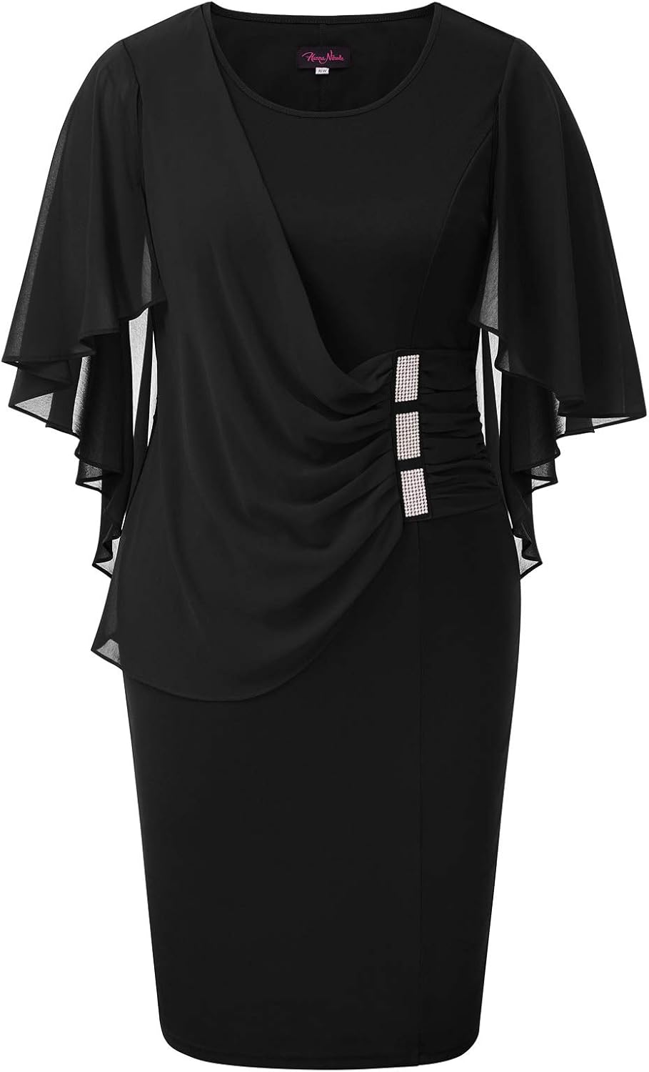 Hanna Nikole Plus Size Chiffon Ruffle Cape Sleeve Dress