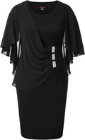 Women Plus Size Chiffon Ruffle Cape Sleeve Bodycon Midi Dress