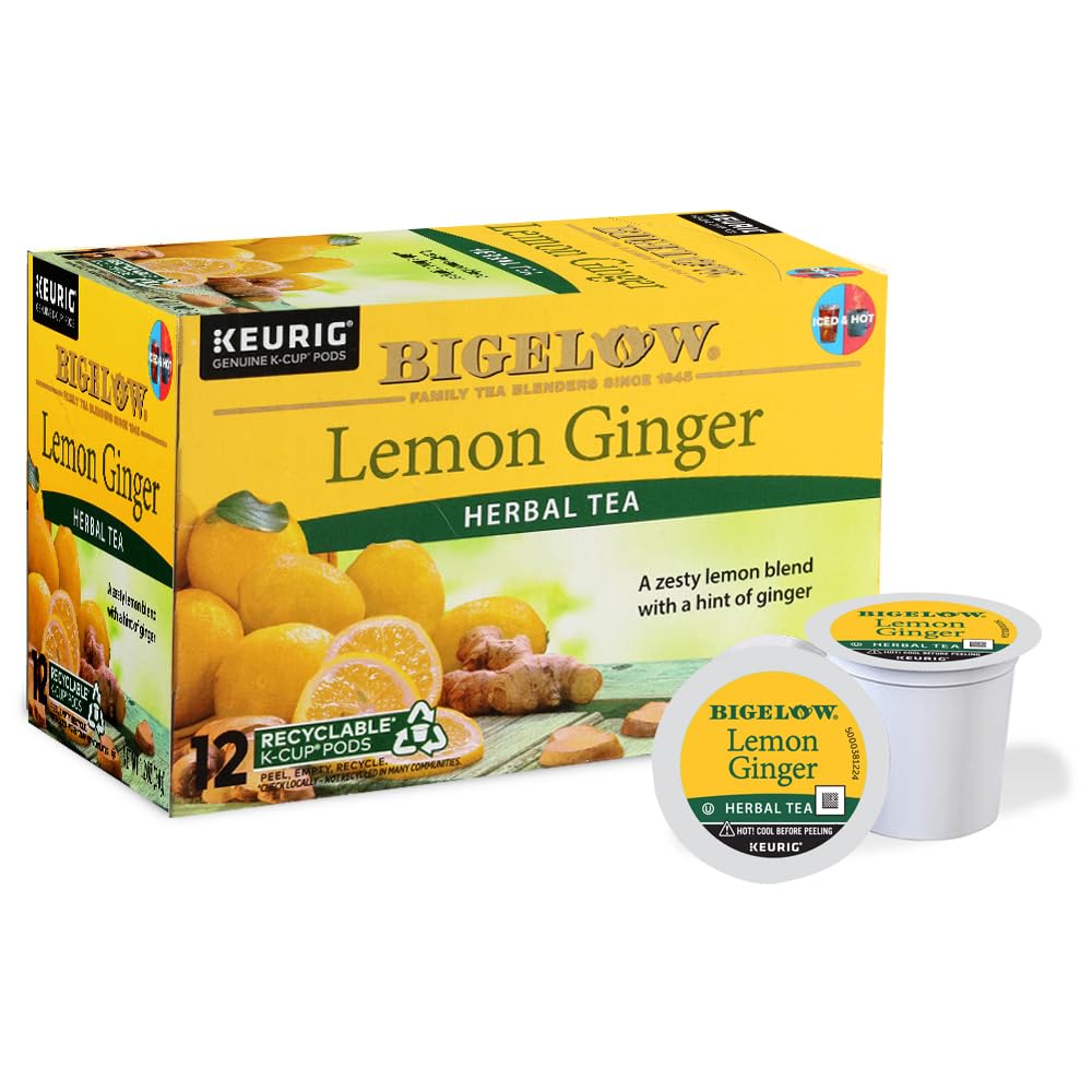 Bigelow Tea Lemon Ginger Herbal Tea K-Cup Pods for Refreshing Taste