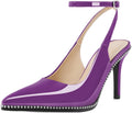 Women Purple Slingback Heels Ankle Strap Pointed Toe Stilettos 3.5in