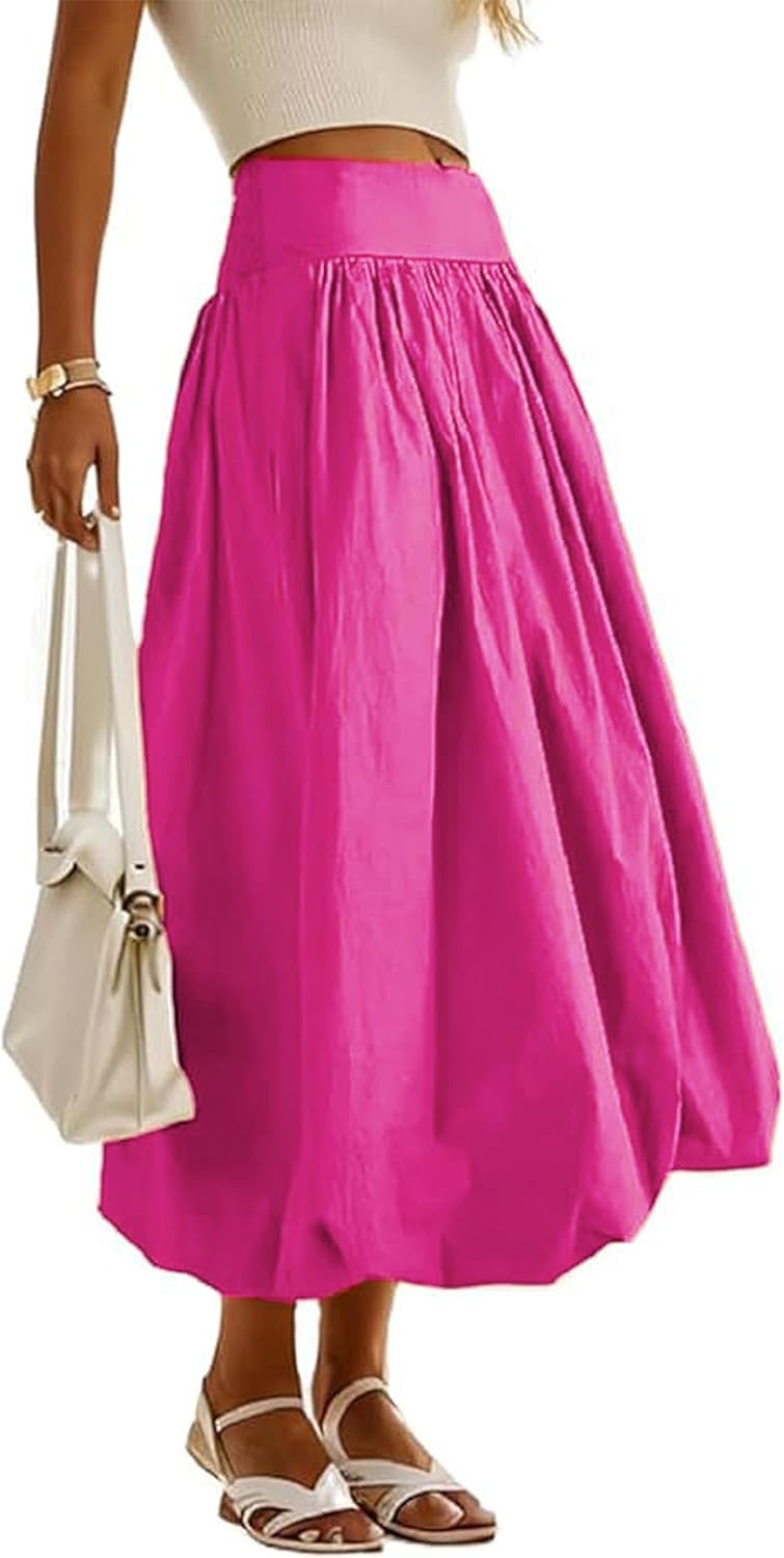 Women's Bubble Long Skirt with Pockets for Casual Fall Style