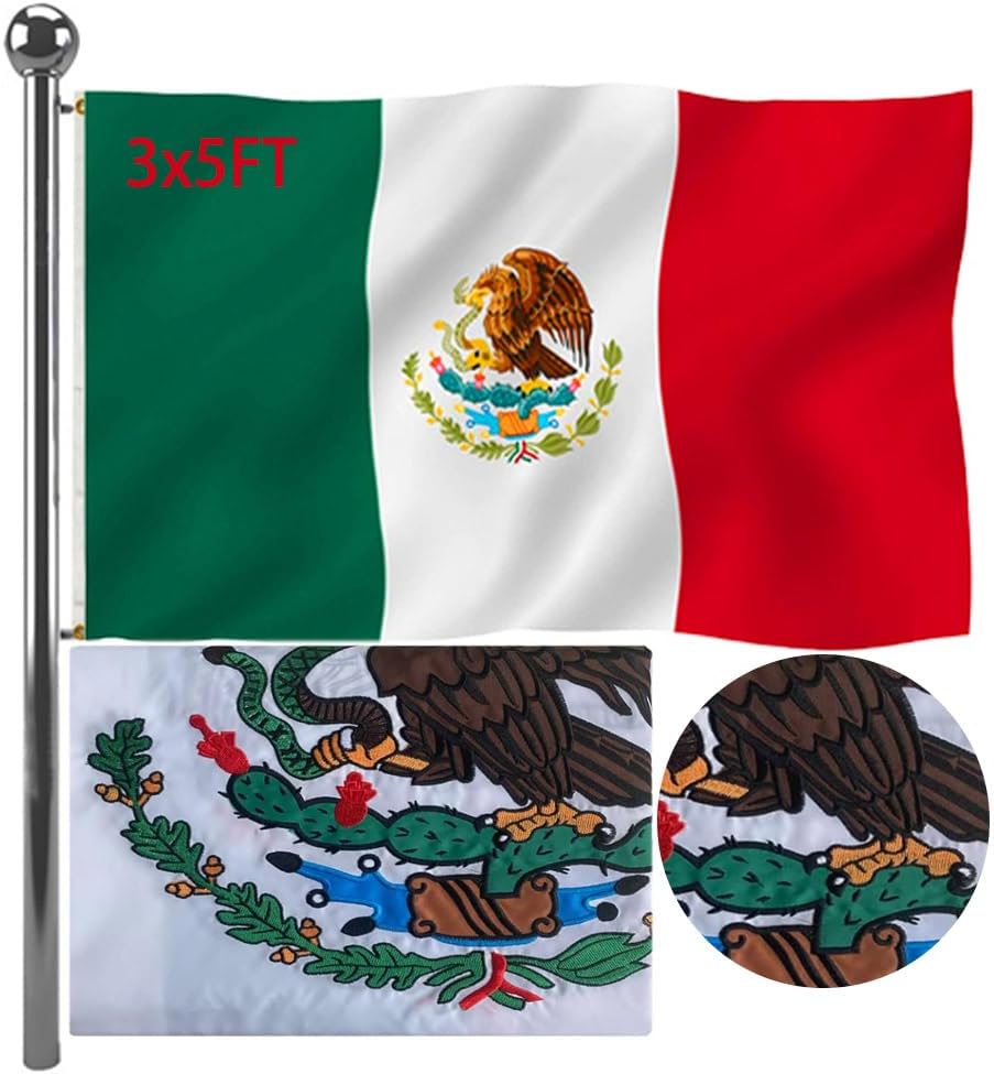 Embroidered Double Sided Mexico Flag 3x5 FT for Outdoor Use