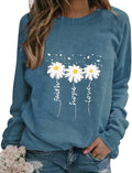 Daisy Print Crewneck Sweatshirt Women - Casual Faith-Hope-Love Top