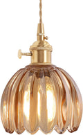 Mini Pendant Light with Amber Tulip Glass Lampshade - Warm Vintage