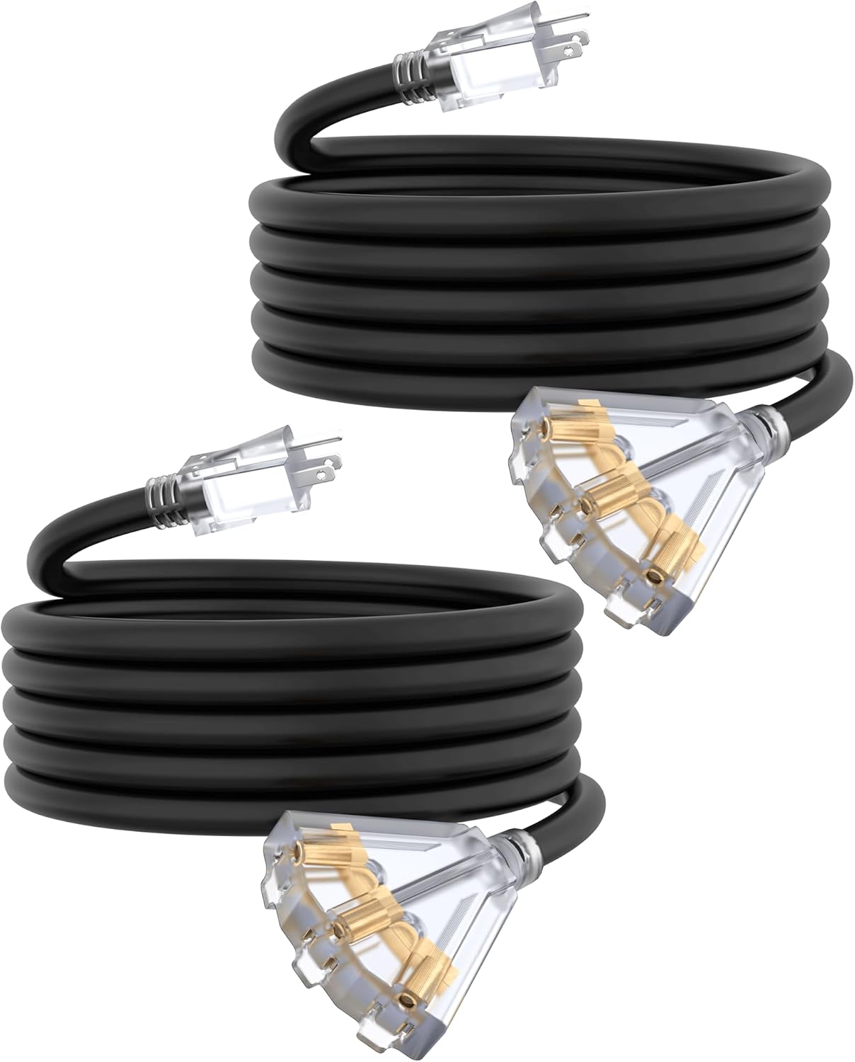 15Ft Outdoor Extension Cord with 3 Outlets, Heavy Duty 2 Pack