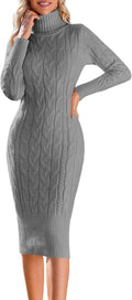 Womens Long Sleeve Turtleneck Sweater Midi Dress - Ribbed Knit