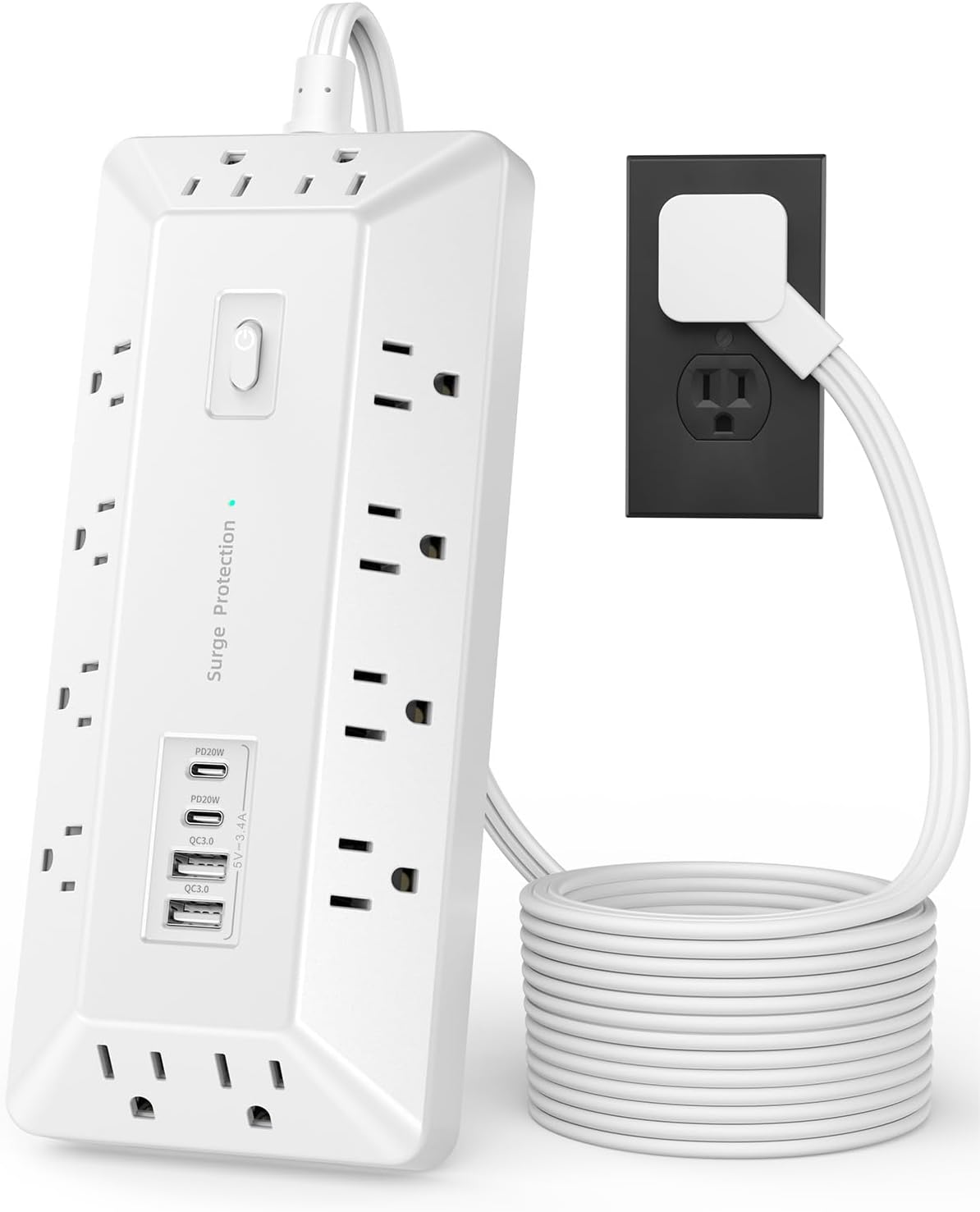 Surge Protector Power Strip with USB Ports for Home and Office
