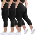 High Waisted Plus Size Leggings with Pockets - 3 Pack Tummy Control