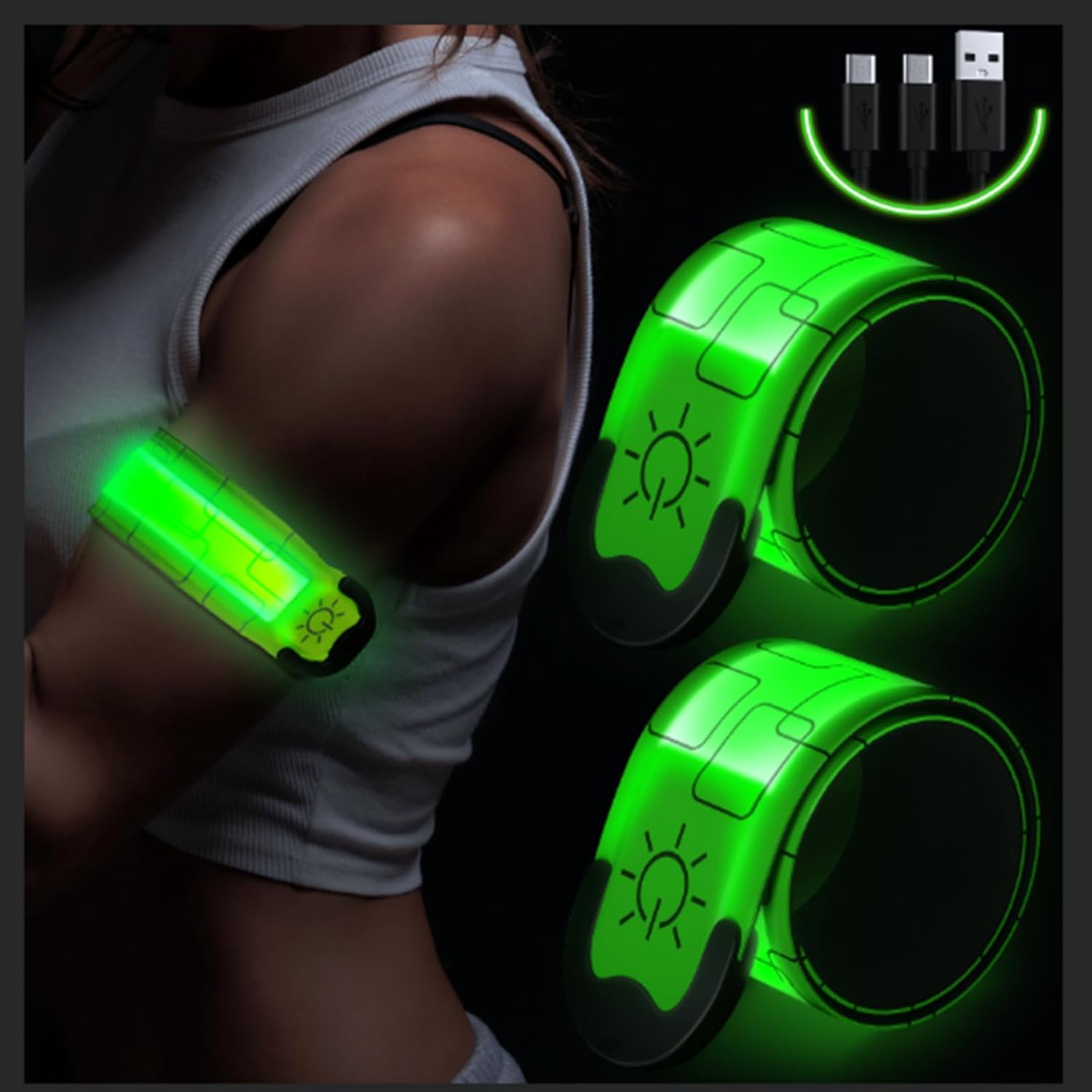Simket Reflective LED Armbands: High Visibility, 2 Pack