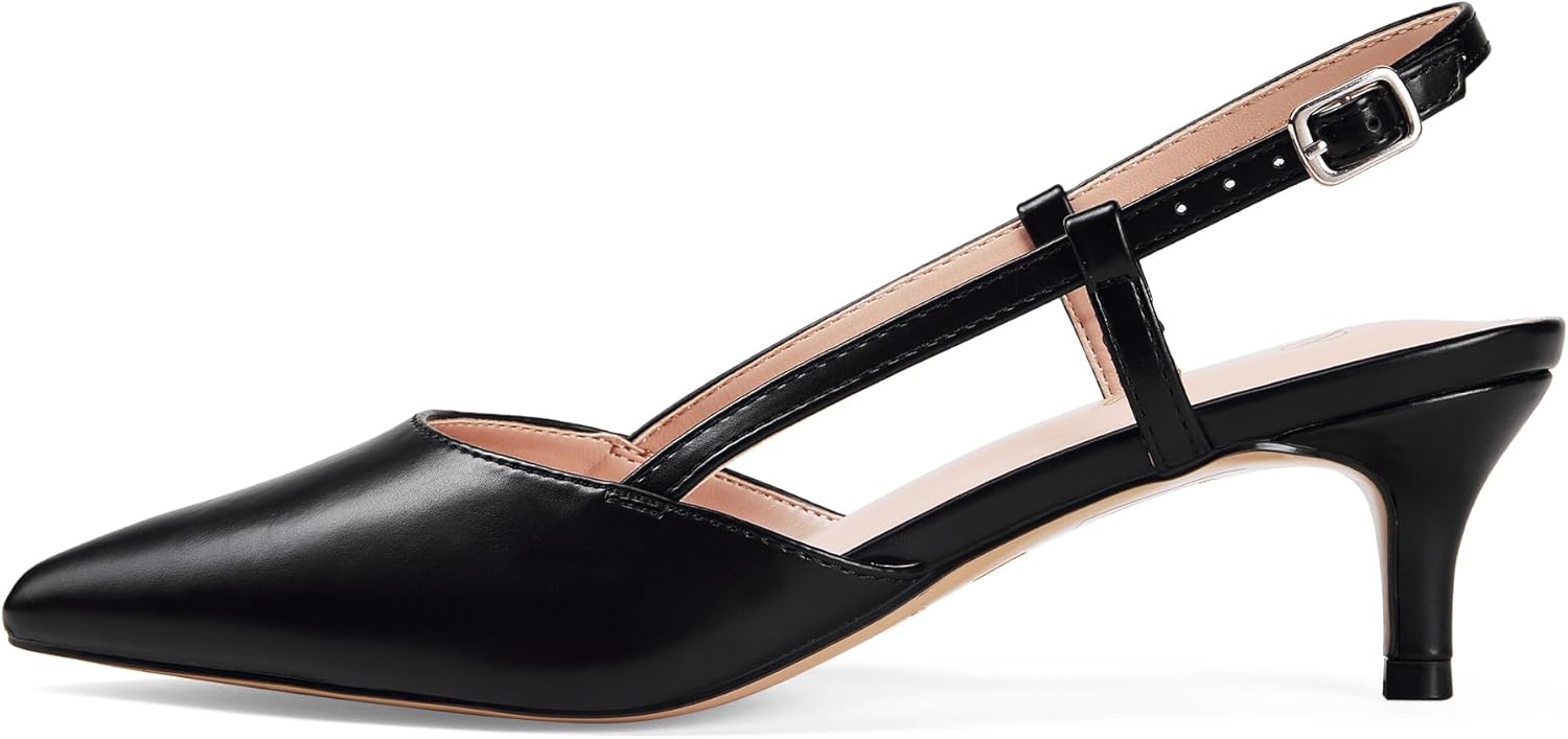 GENSHUO Low Kitten Heels Elegant Slingback Pumps for Women