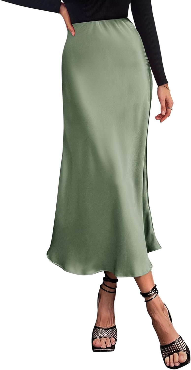 Elegant High Waist Satin Midi Skirt for Women by BTFBM