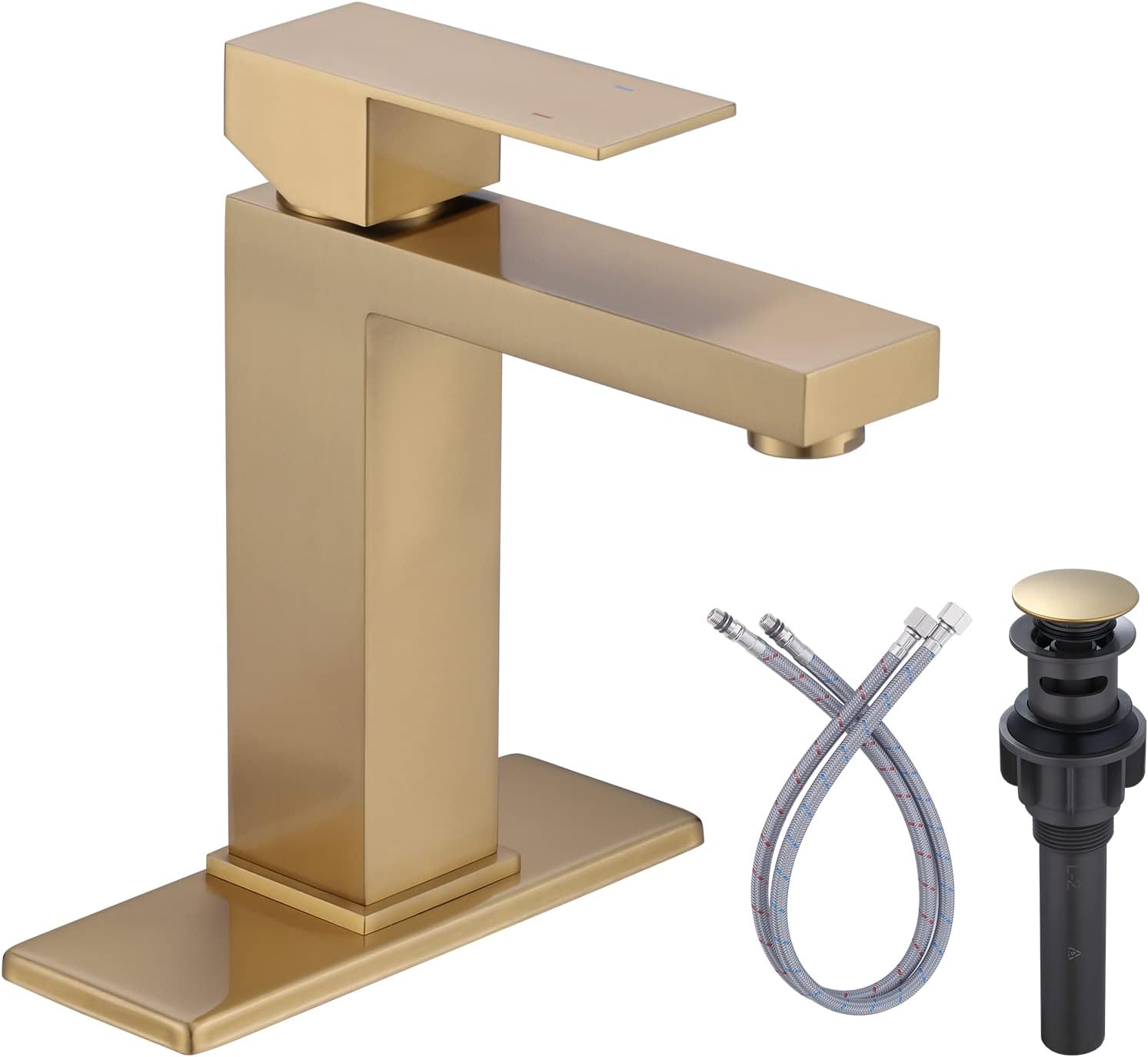 Brushed Gold Bathroom Faucet for Modern Sink with Deck Plate