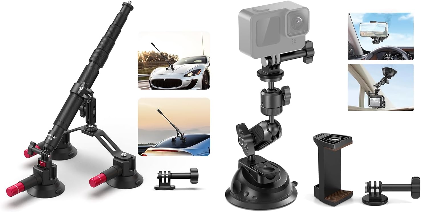 NEEWER Triple Suction Cup Car Mount Kit - Stable & Secure