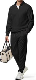 JMIERR Men Fall Tracksuit 2-Piece Twill Quarter Zip - Old Money Look