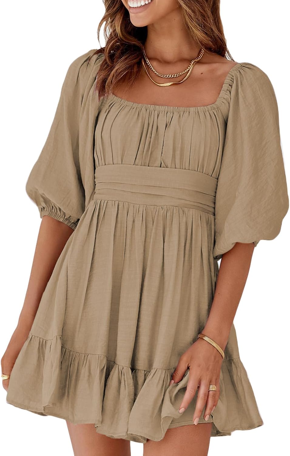 Dokotoo Womens Summer Dresses Square Neck Tie Back Casual Dress