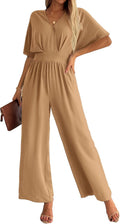 Women's One Piece Jumpsuit V-Neck Batwing Short Sleeve - Elegant Fit
