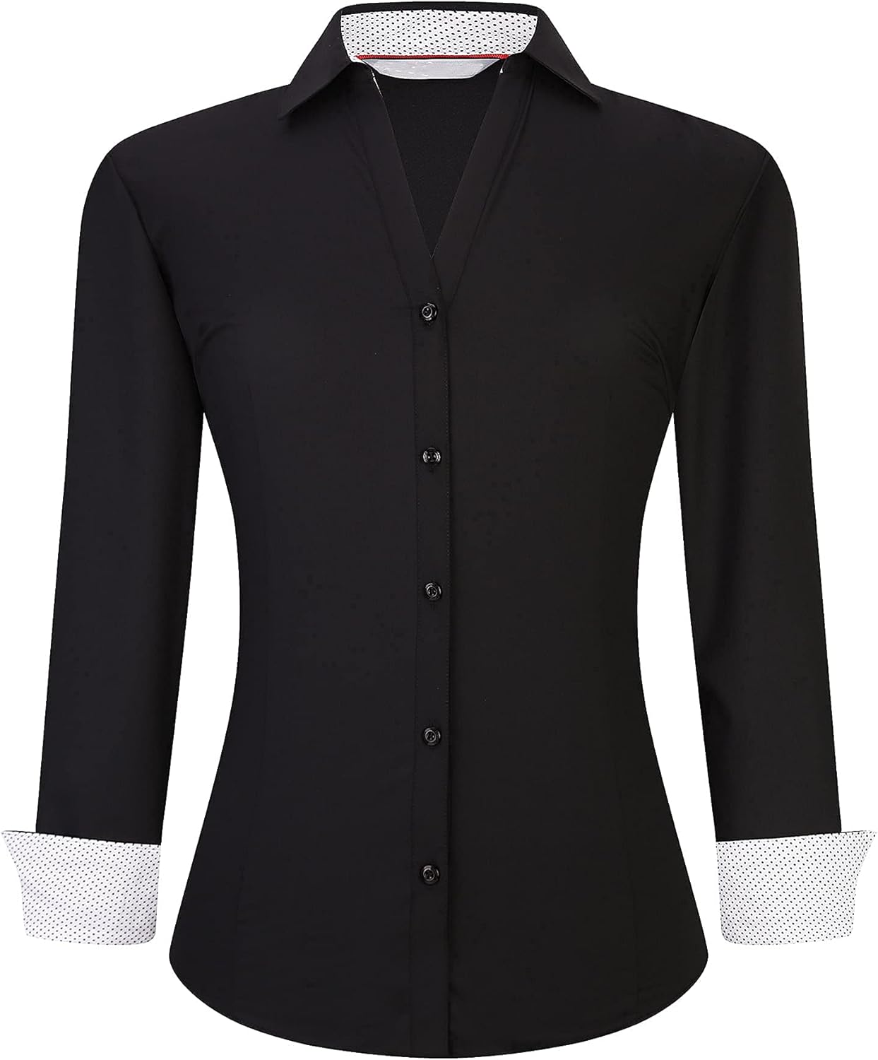 Womens Button Down Shirt Long Sleeve Work Dress Shirts V Neck