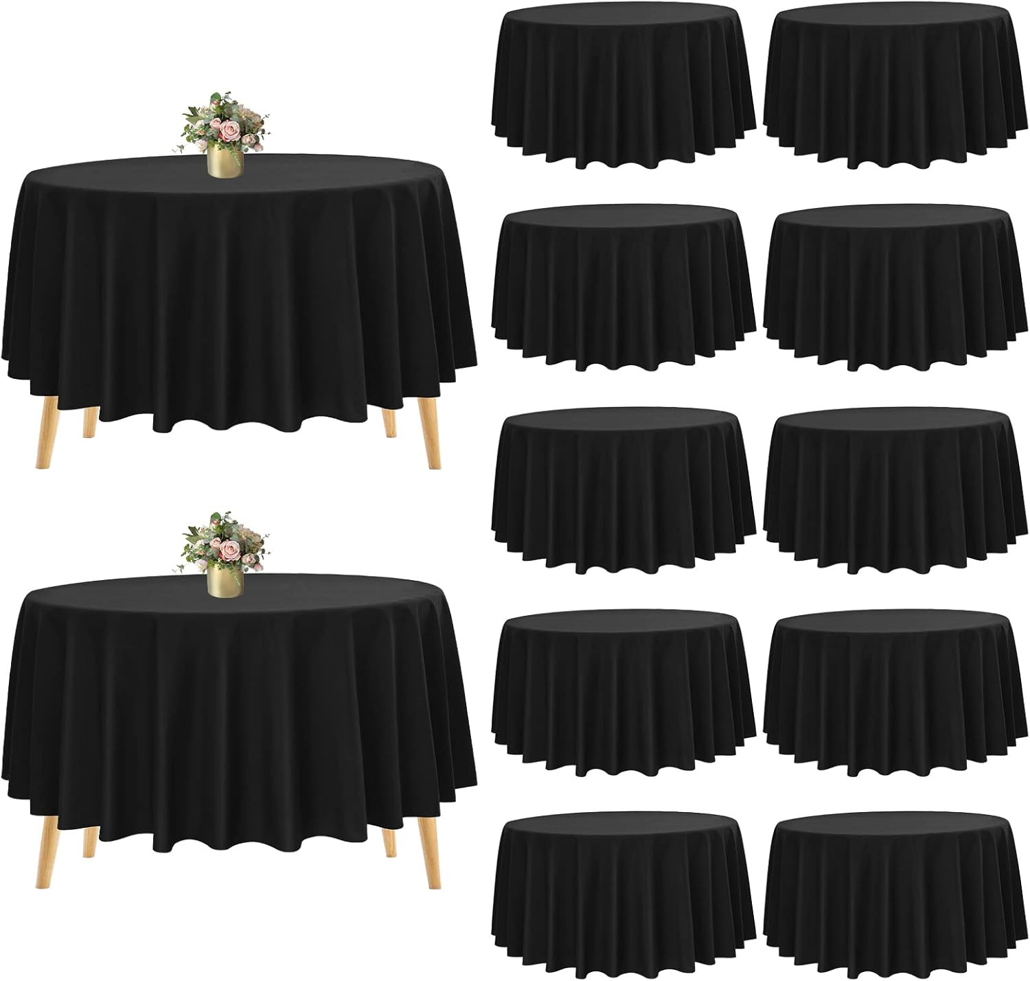 Pesonlook 12 Pack 90 Inch Black Round Tablecloth for Events