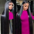 34 in 13x6 Lace Front Wig Human Hair - Natural Black, Pre Plucked
