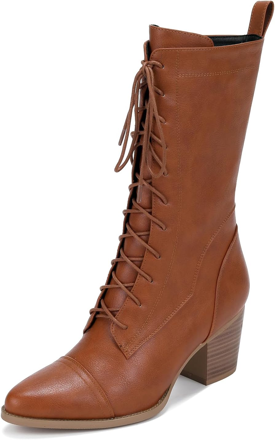 UTIKLIOU Women's Mid Calf Boots with Faux Fur Lining and Zipper