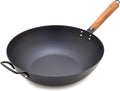 Carbon Steel Wok 12 in Flat Bottom - Pre-Seasoned Stir-Fry Pan