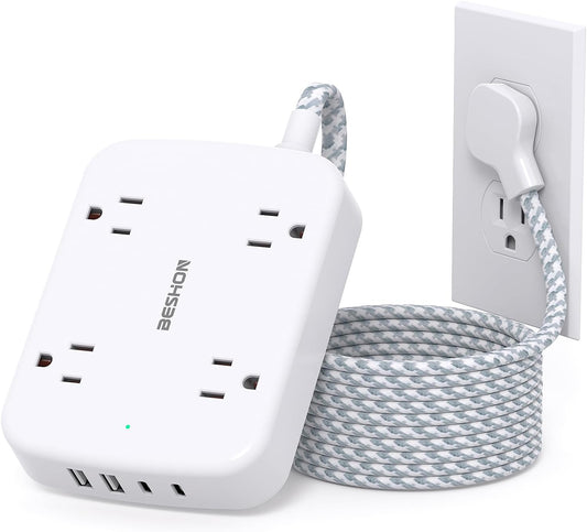 BESHON Surge Protector Power Strip - Fast Charging Outlet Extender