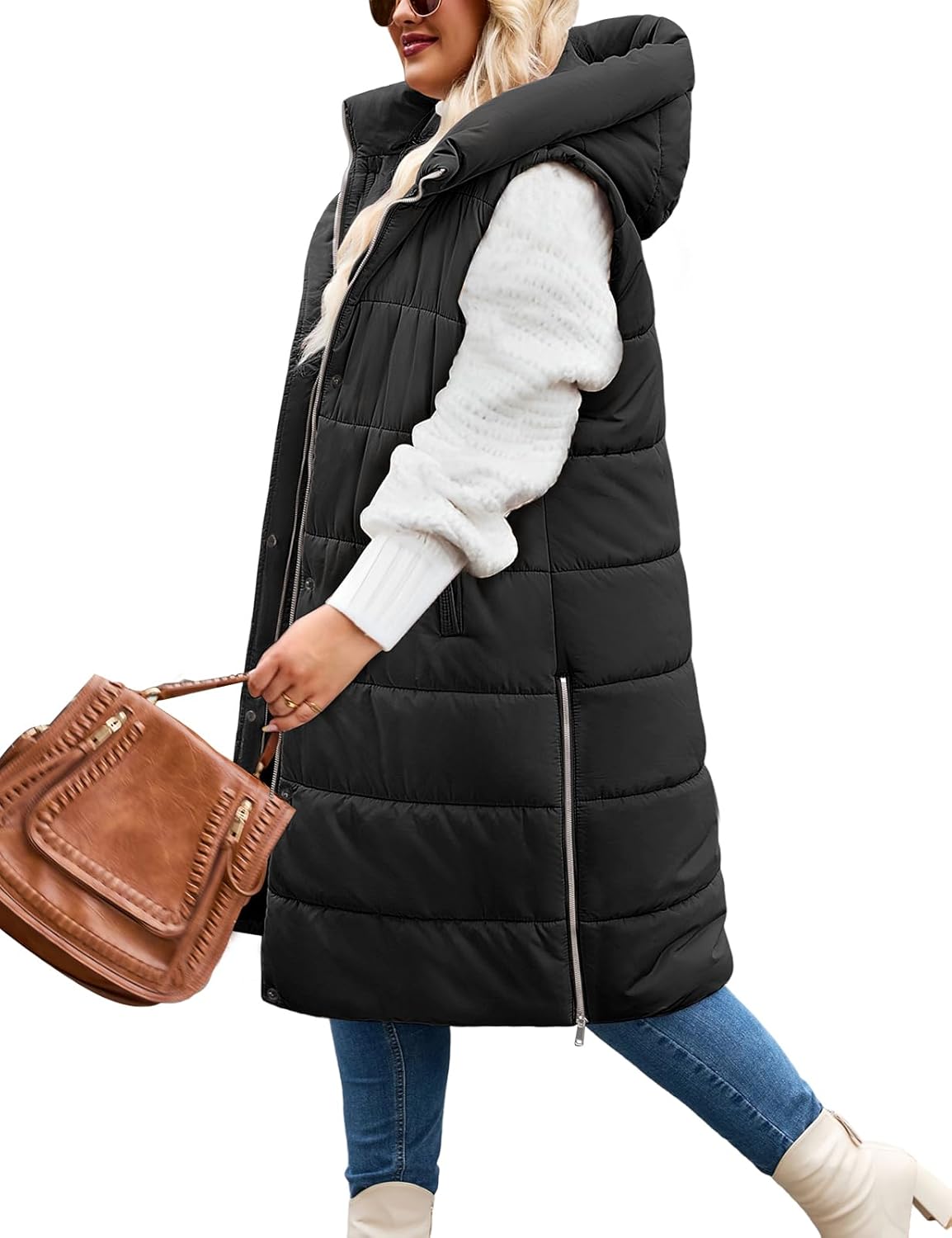 Plus Size Long Puffer Vest for Women - Stylish Winter Jacket