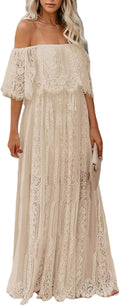 Off The Shoulder Floral Lace Maxi Dress White - Elegant Bridesmaid