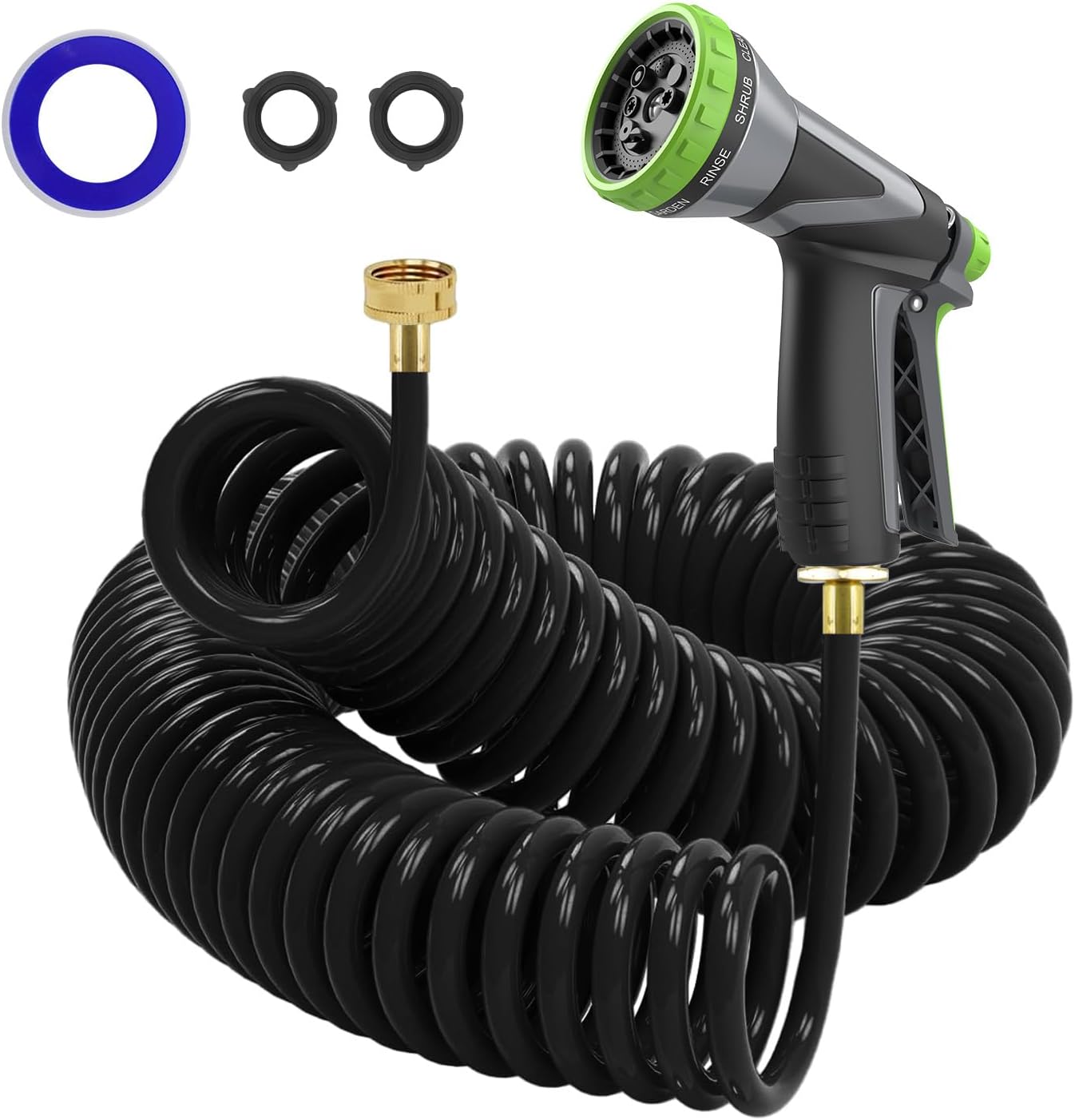 Coil Hose 3/8in EVA Garden Hose 50 FT with 8-Pattern Nozzle