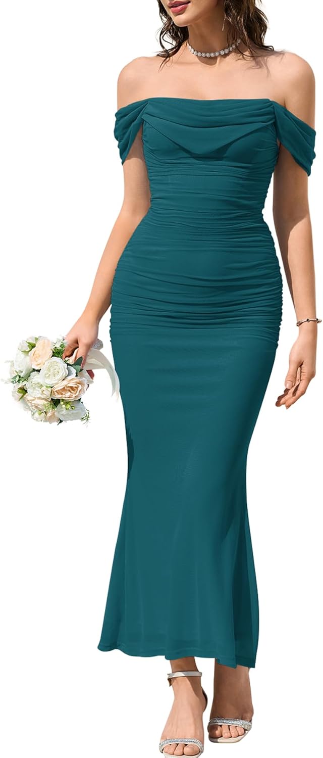 KUTUMAI Off The Shoulder Maxi Long Dress for Elegant Occasions