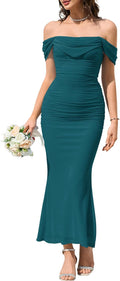 Off The Shoulder Maxi Long Dress Corset Ruched Bodycon (Style RWY6)