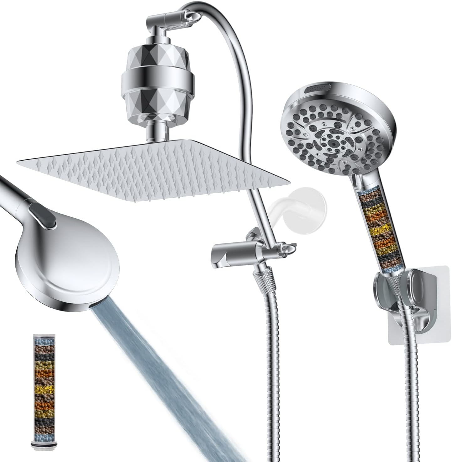 Hibbent All Metal 10 Dual Filtered Rainfall Shower Head Combo