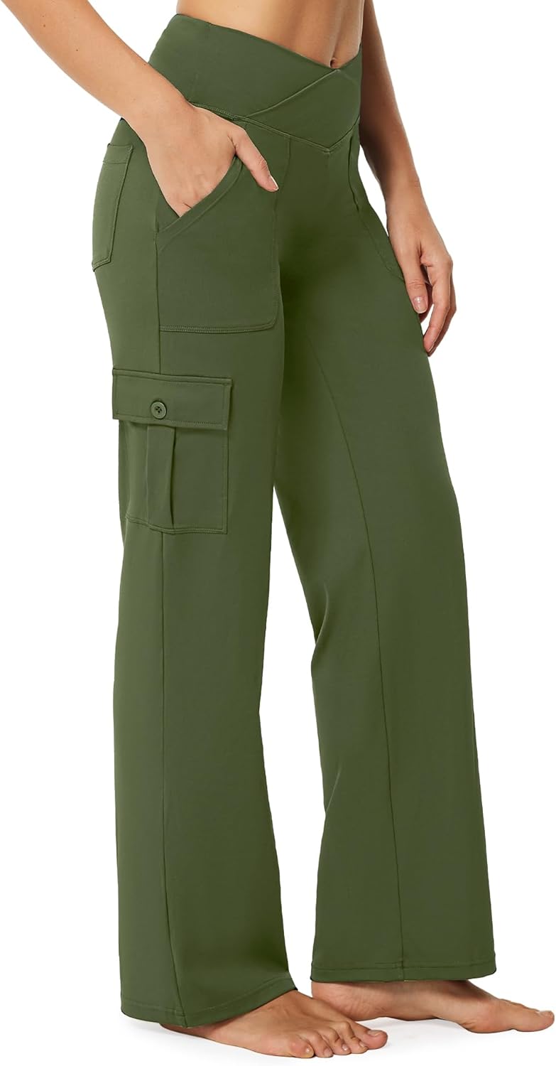 Casei Yoga Pants with Pockets for Women Wide Leg Cargo Style