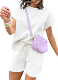 Women's 2 Piece Short Sleeve Sweatsuit Set - Relaxed Lounge Shorts