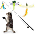 Pawaboo Cat Feather Toys 4 Pack Interactive Wand - Retractable Teaser