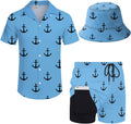 Men's 2 Piece Hawaiian Shirt and Lined Shorts Set with Bucket Hat