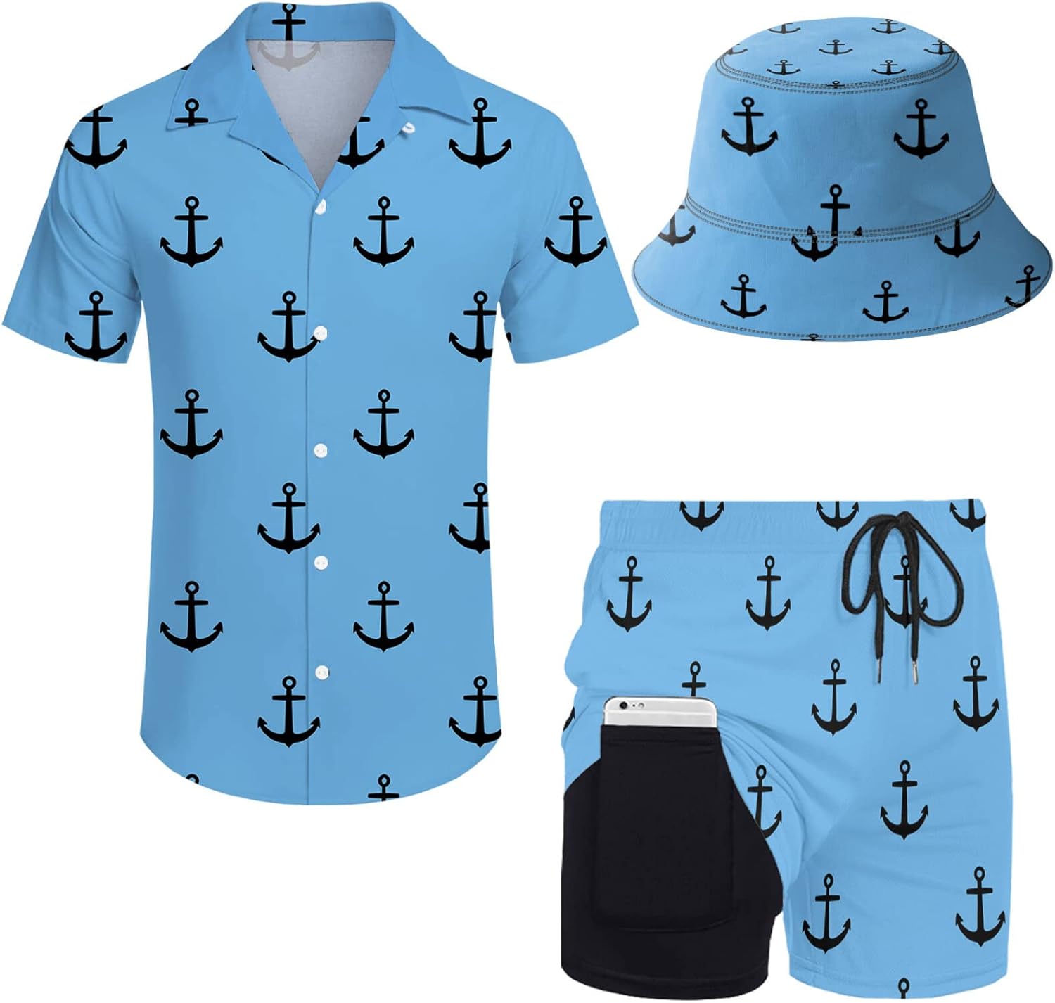 Mens 2 Piece Tracksuit Hawaiian Shirt and Compression Shorts Set