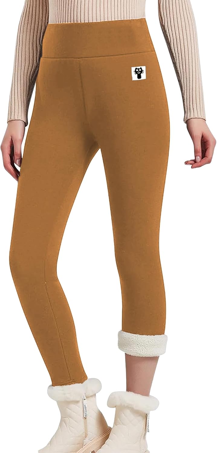 Hixiaohe Women's Casual Sherpa Fleece Lined Warm Leggings