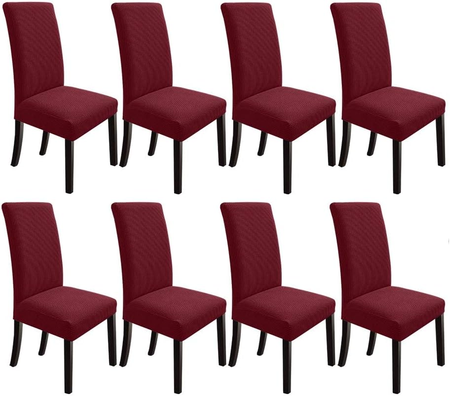 Stretch Dining Chair Slipcovers Set of 8 in Wine Red for Style