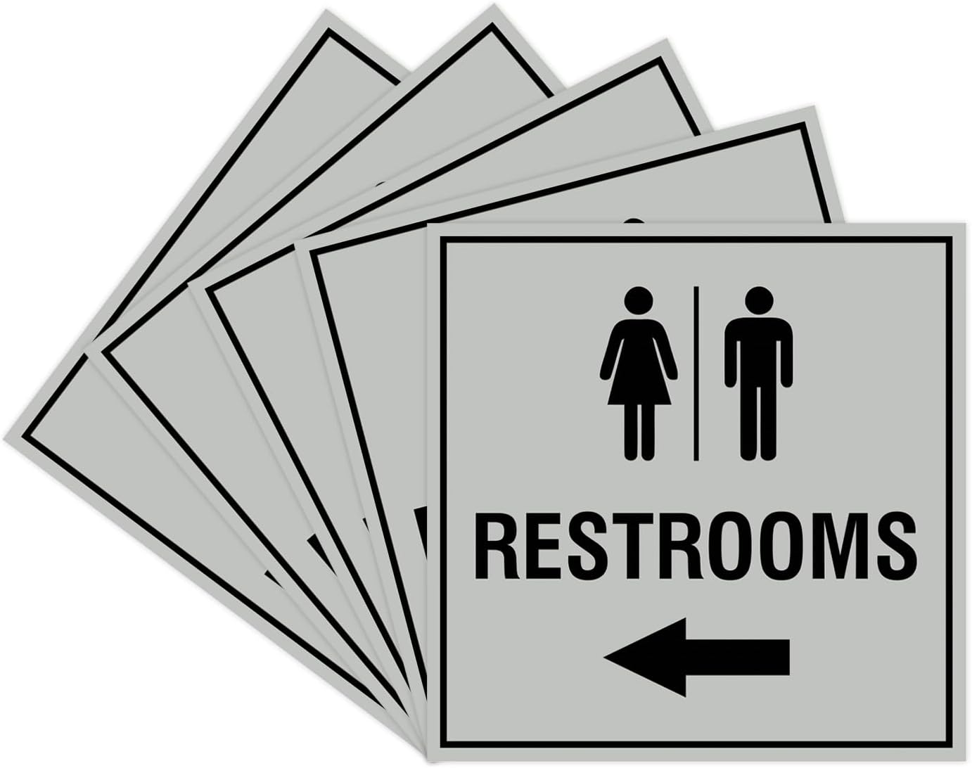 Square Restrooms Left Arrow Sign with Adhesive Tape - 5 Pack