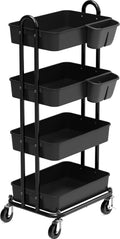 4-Tier Multifunctional Rolling Utility Cart with Hanging Buckets