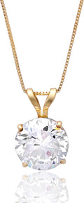 14k Gold 8mm Round Solitaire CZ Pendant Necklace - Everyday Shine
