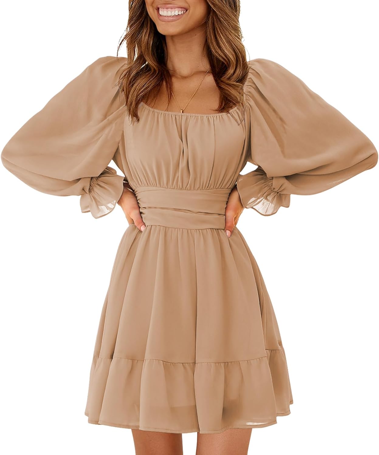 EXLURA Women's Casual Long Lantern Sleeve Mini Dress Review