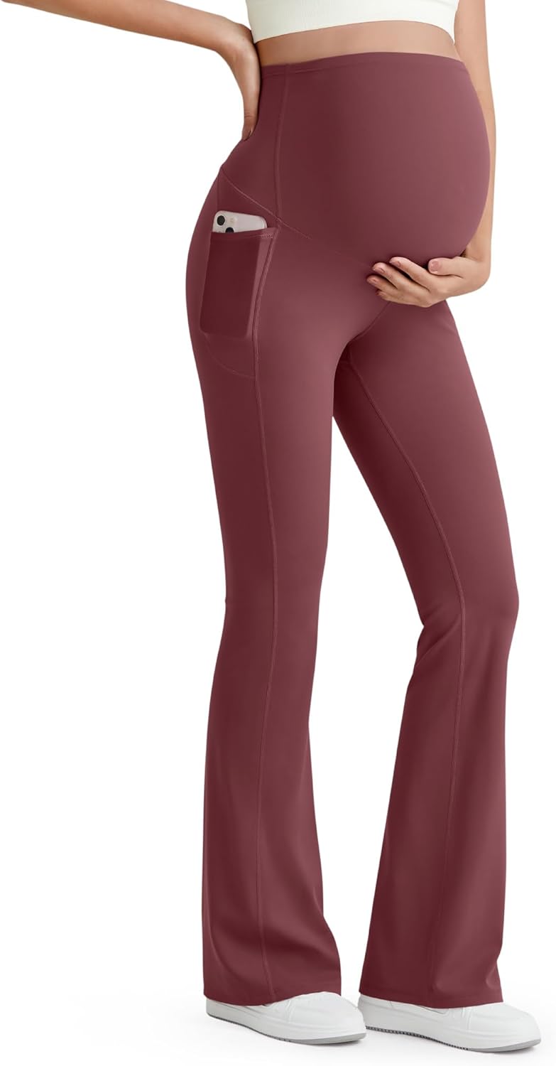 G4Free BareFeel Maternity Flare Leggings with Pockets for Comfort