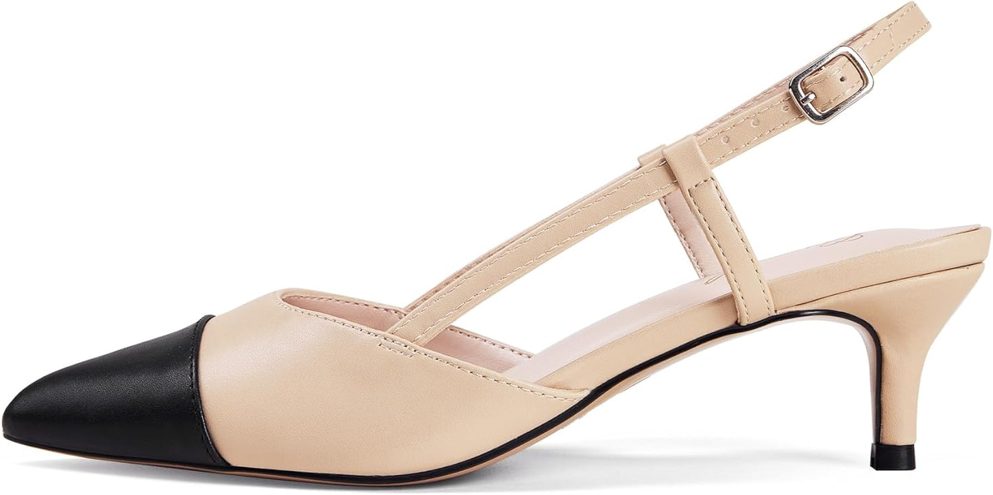 GENSHUO Low Kitten Heels Women's Slingback Dressy Pumps Review