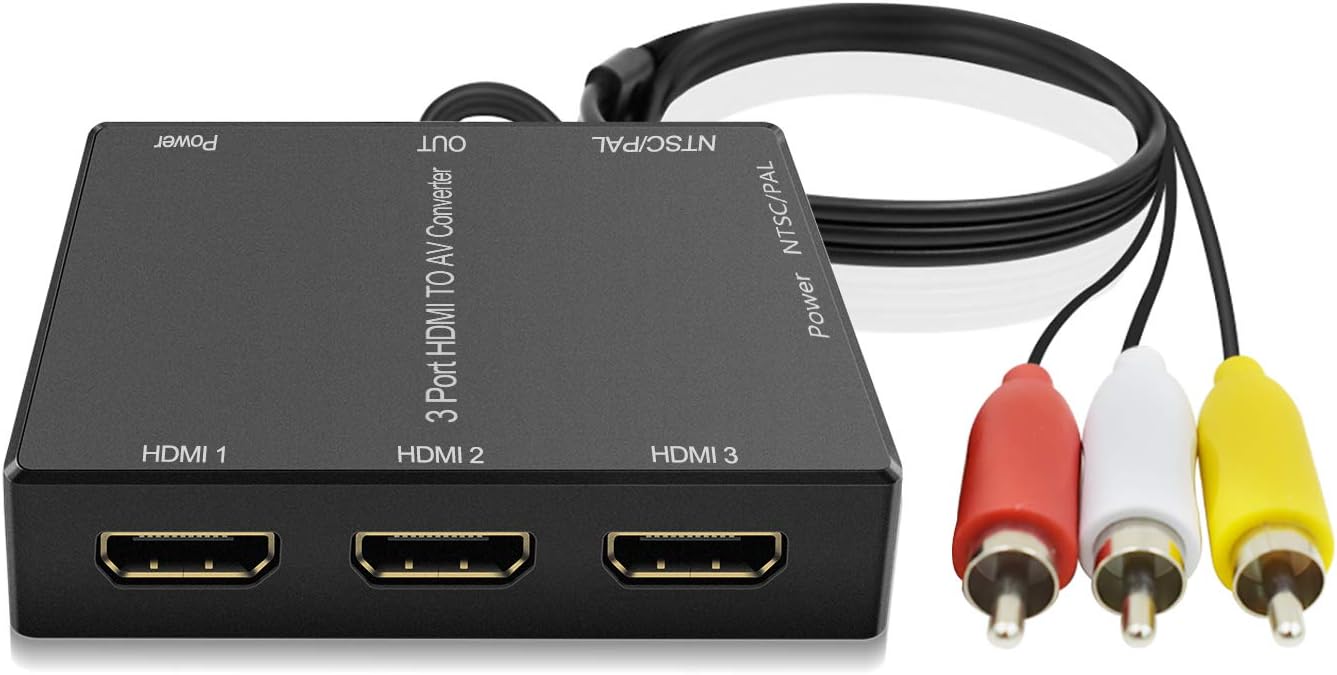 Dingsun 3 Port HDMI to RCA Converter for Older TV AV Adapter