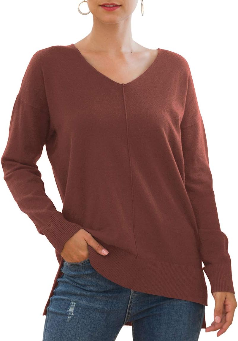 Jouica Women's Casual Lightweight V Neck Batwing Sleeve Sweater